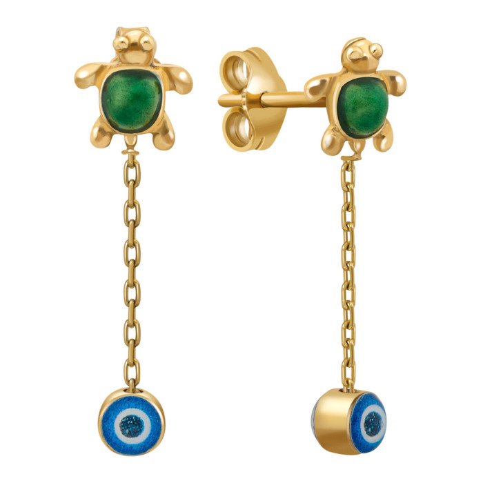 Серьги пусеты из жёлтого золота с эмалью (018182)