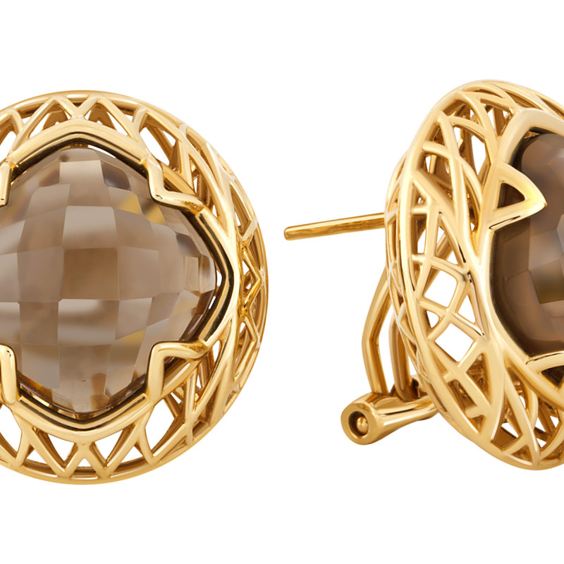 Серьги из жёлтого золота с раухтопазами (043436)