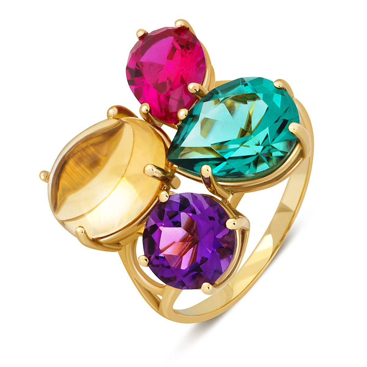 Кольцо из жёлтого золота с полудрагоценными камнями (043425)