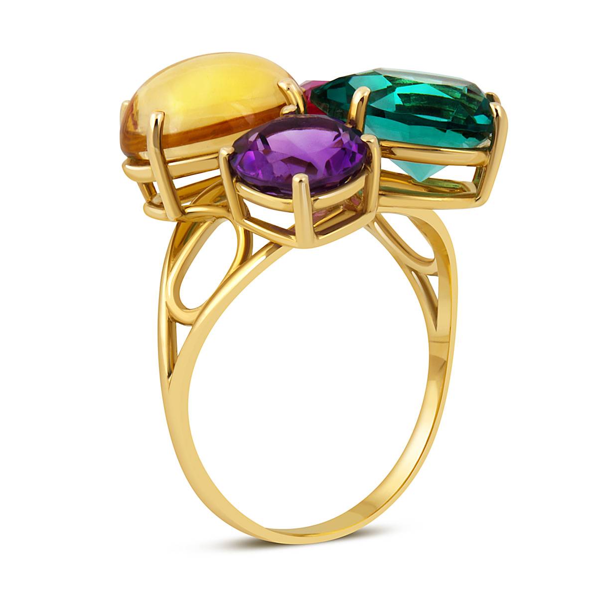 Кольцо из жёлтого золота с полудрагоценными камнями (043425)