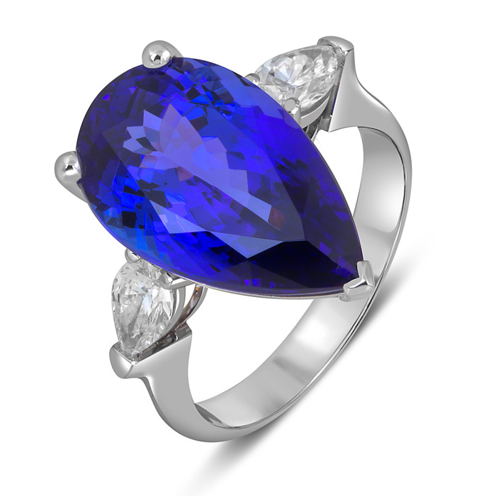 Кольцо из белого золота с бриллиантами и танзанитом (053796)