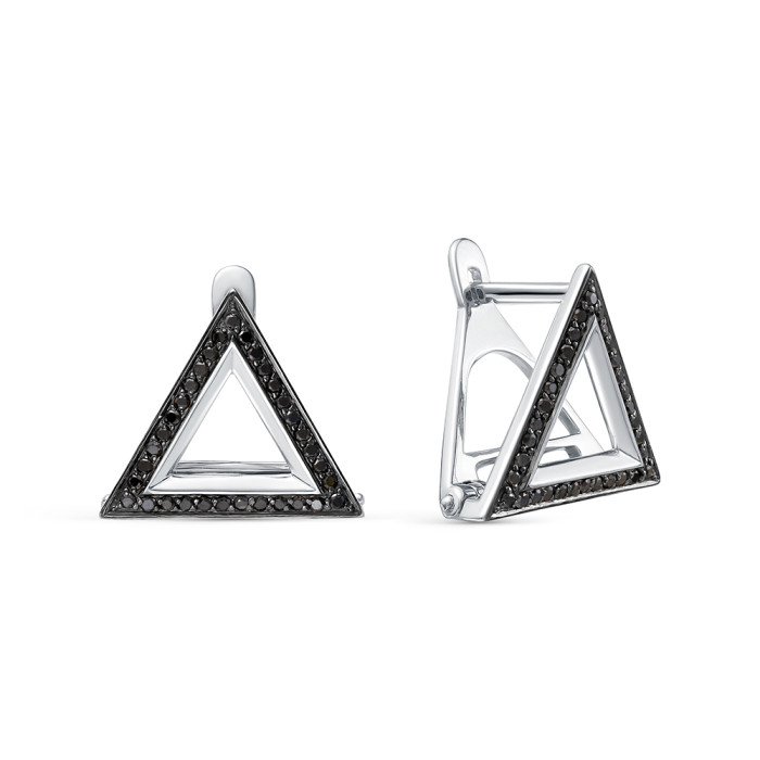 Серьги из белого золота с чёрными бриллиантами (059496)