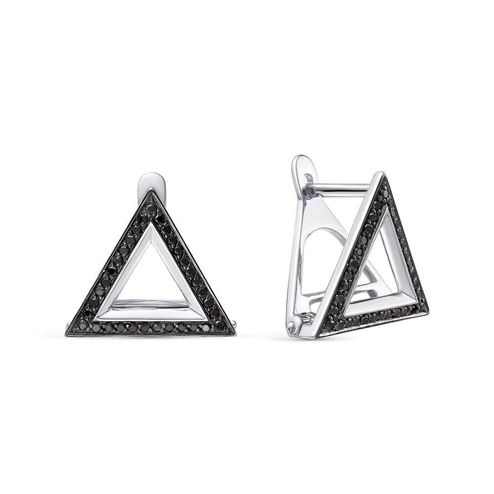 Серьги из белого золота с чёрными бриллиантами (059496)