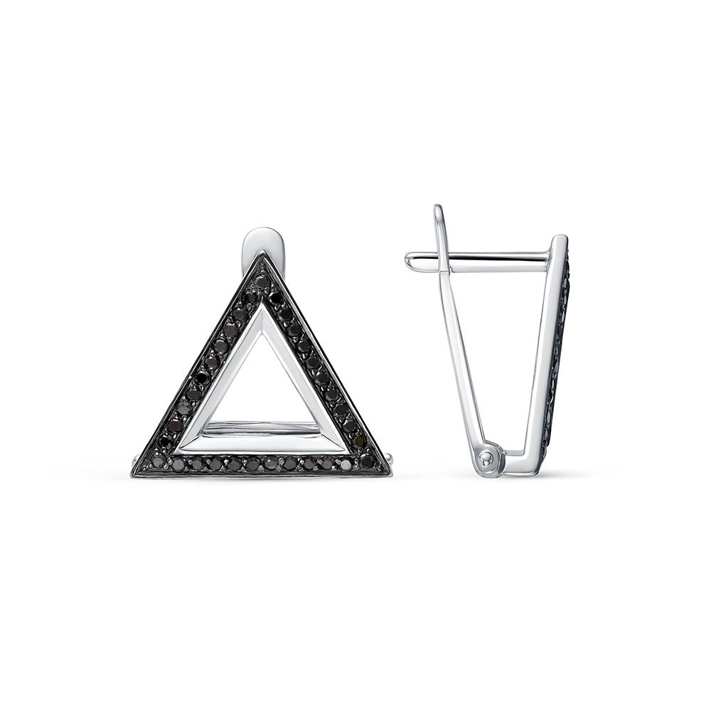 Серьги из белого золота с чёрными бриллиантами (059496)