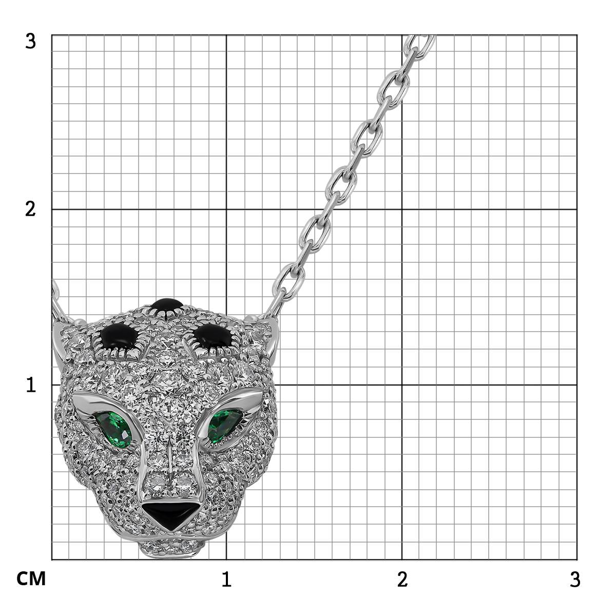 Колье из белого золота с бриллиантами, ониксами и цирконами (060530)