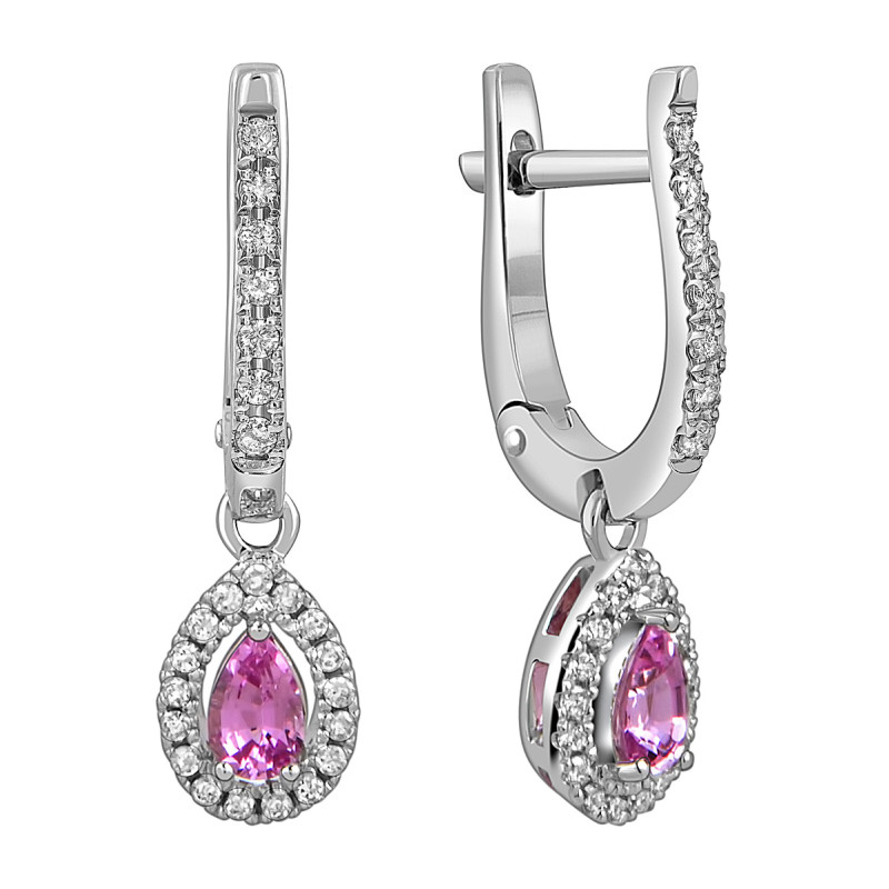 Серьги из белого золота с бриллиантами и розовыми сапфирами (059951)