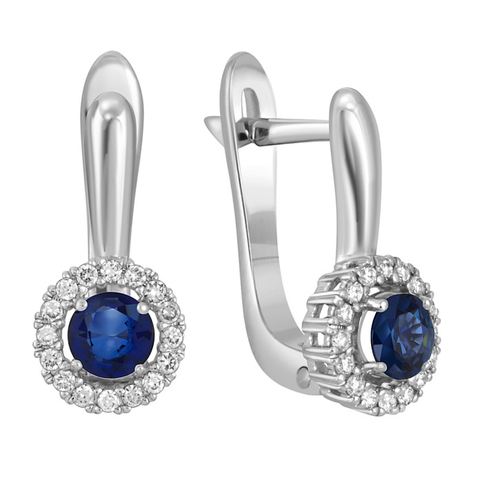 Серьги из белого золота с бриллиантами и сапфирами (050222)