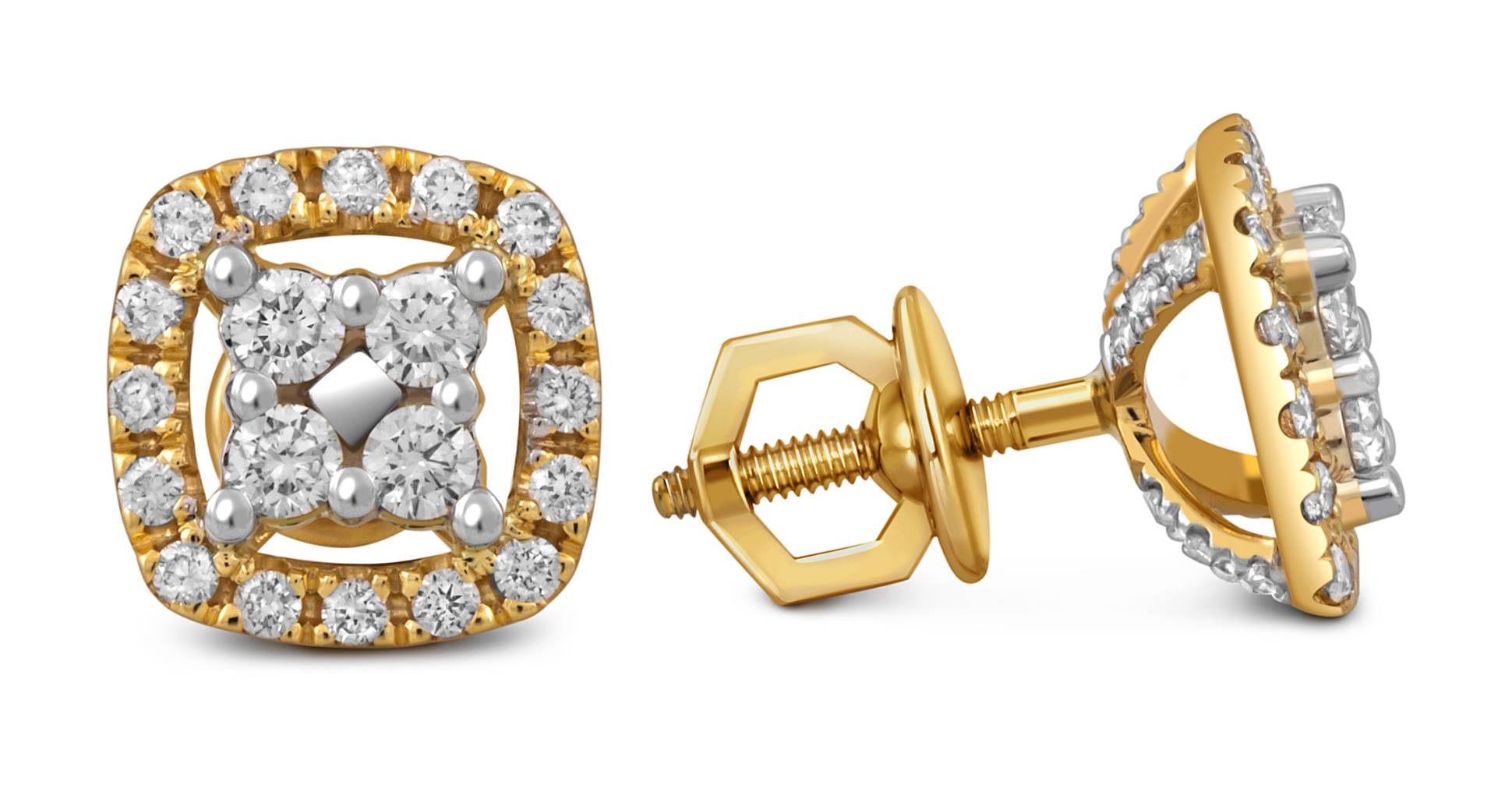 Серьги пусеты из жёлтого золота с бриллиантами (052671)