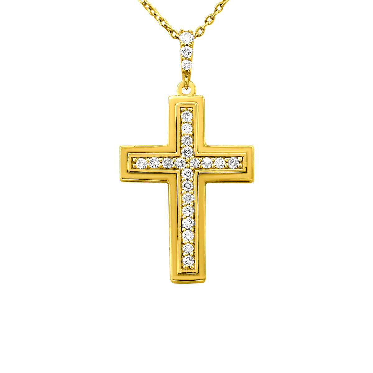 Колье Крест из жёлтого золота с бриллиантами (027547)