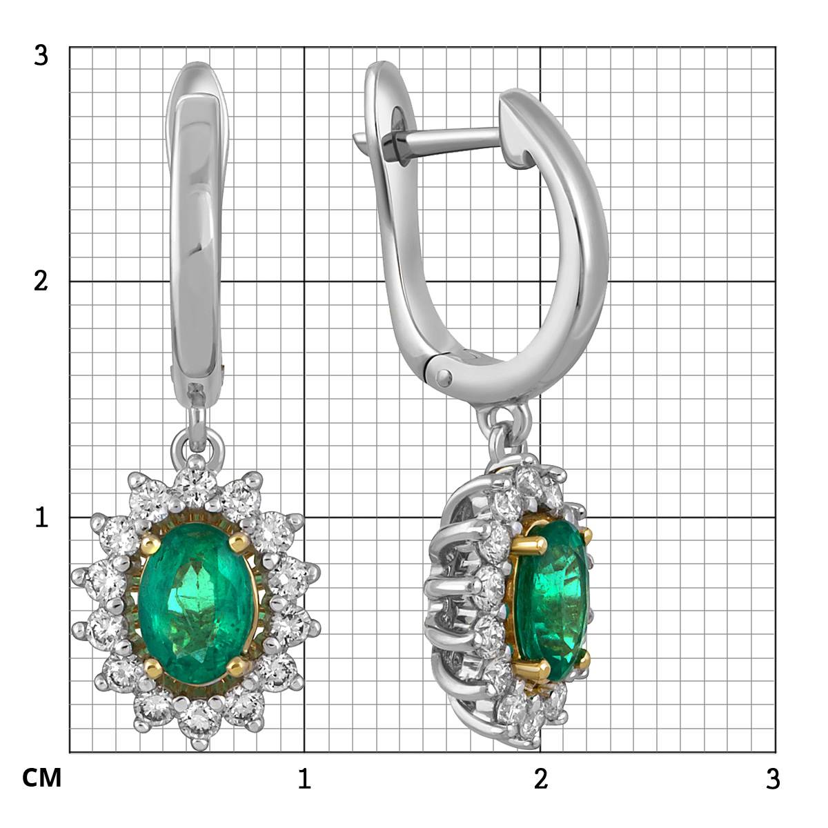 Серьги из белого золота с бриллиантами и изумрудами (052058)