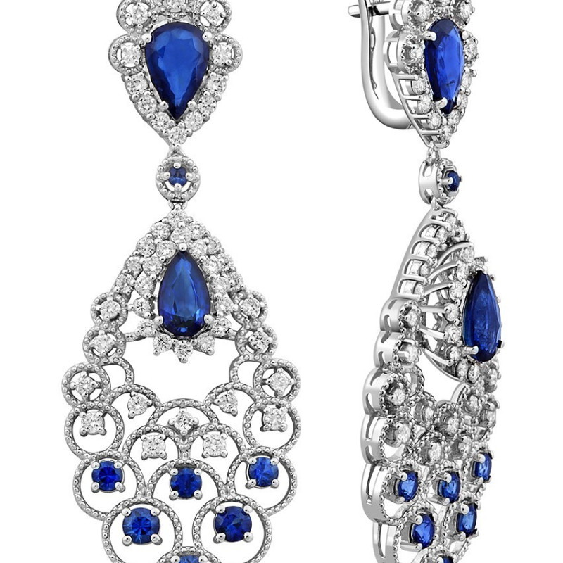 Серьги из белого золота с бриллиантами и сапфирами (024079)