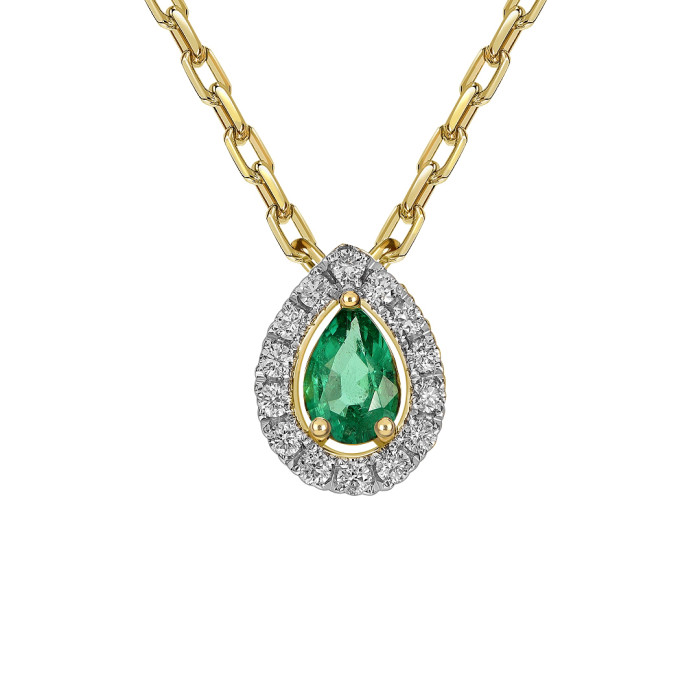 Колье из жёлтого золота с бриллиантами и изумрудом (061629)