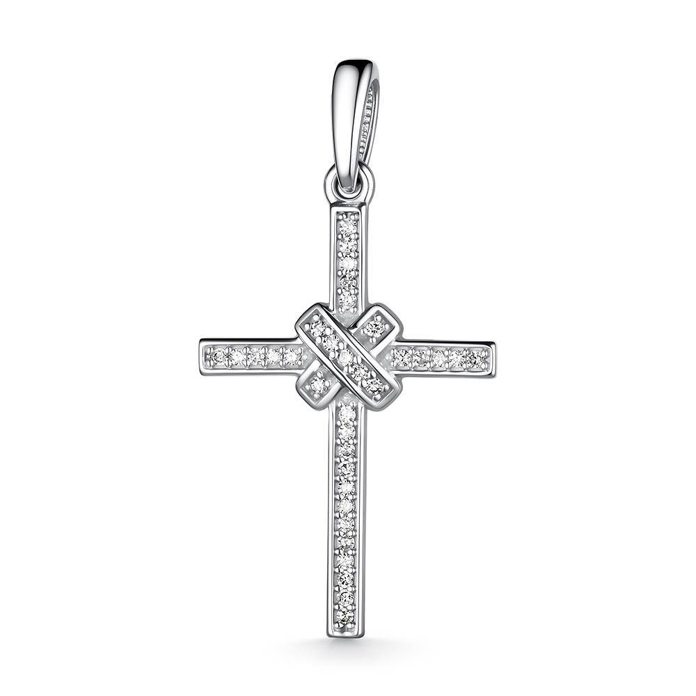 Кулон крест из белого золота с бриллиантами (060504)