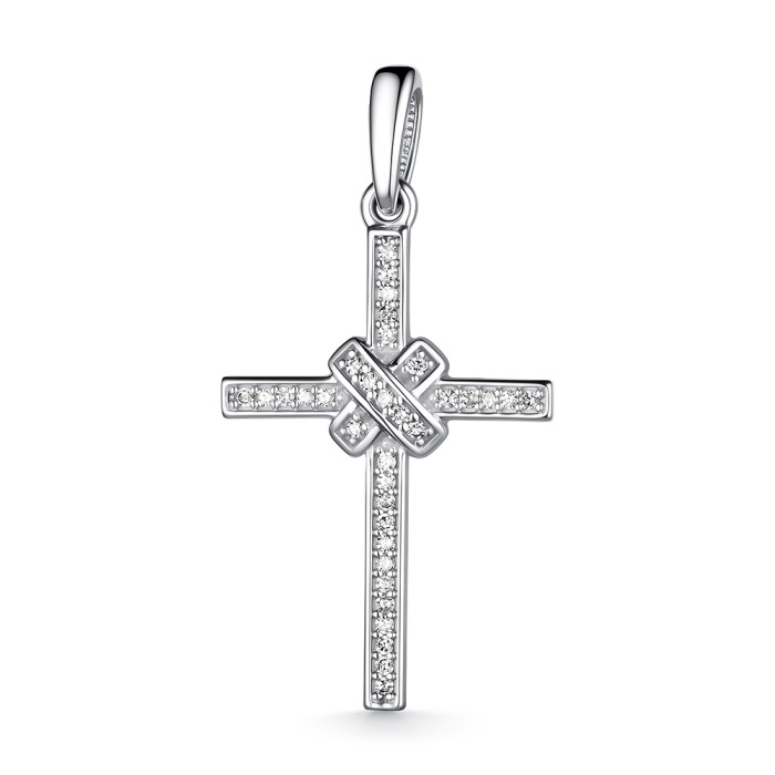 Кулон крест из белого золота с бриллиантами (060504)