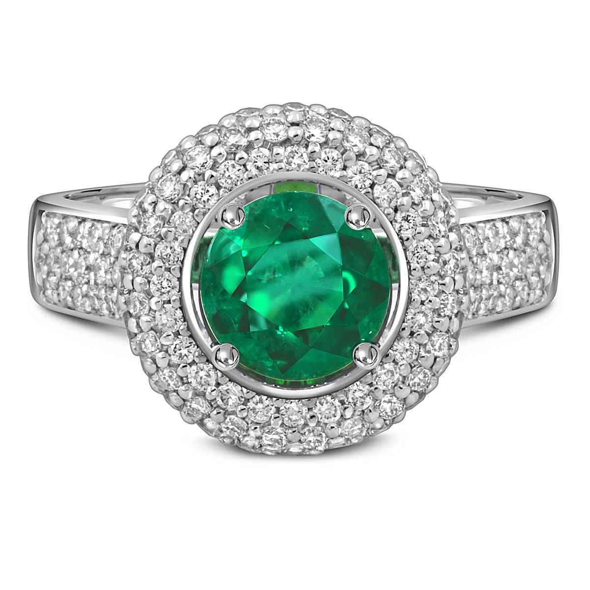 Кольцо из белого золота с бриллиантами и изумрудом (055064)