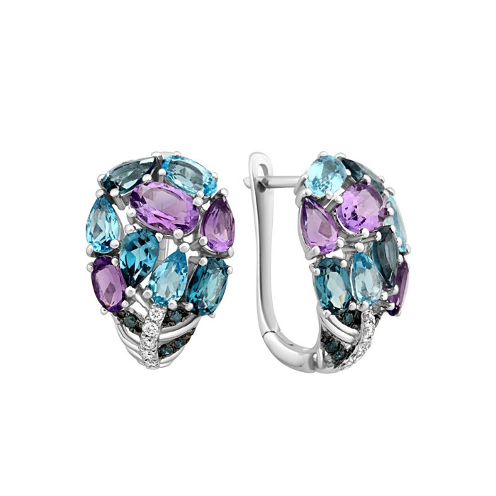 Серьги из белого золота с бриллиантами и полудрагоценными камнями (015282)