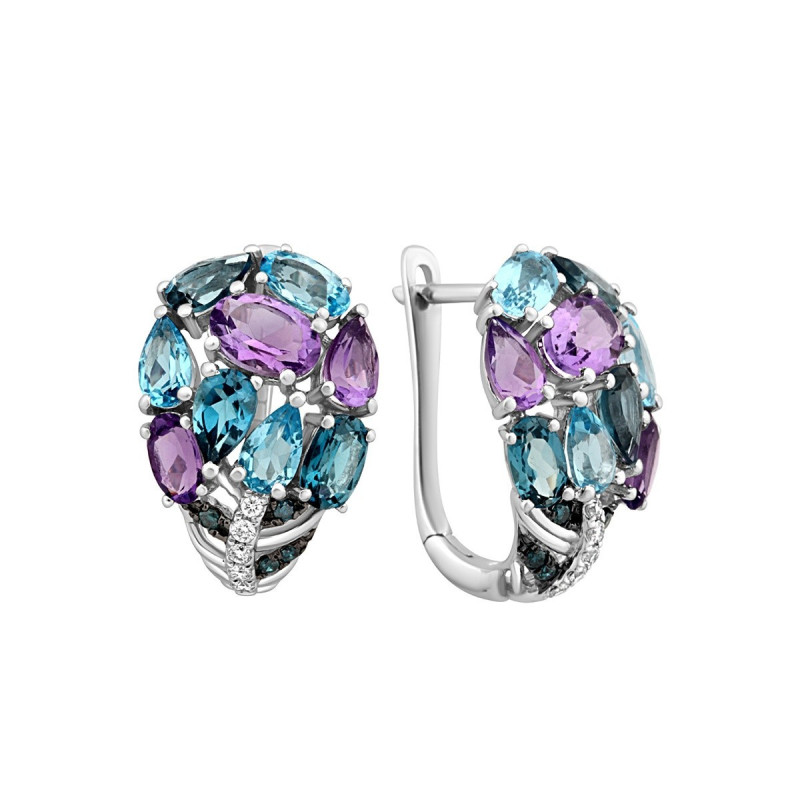 Серьги из белого золота с бриллиантами и полудрагоценными камнями (015282)