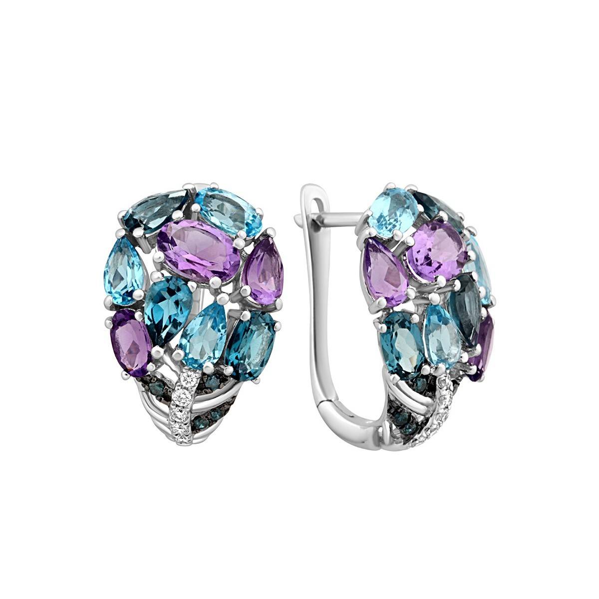 Серьги из белого золота с бриллиантами и полудрагоценными камнями (015282)