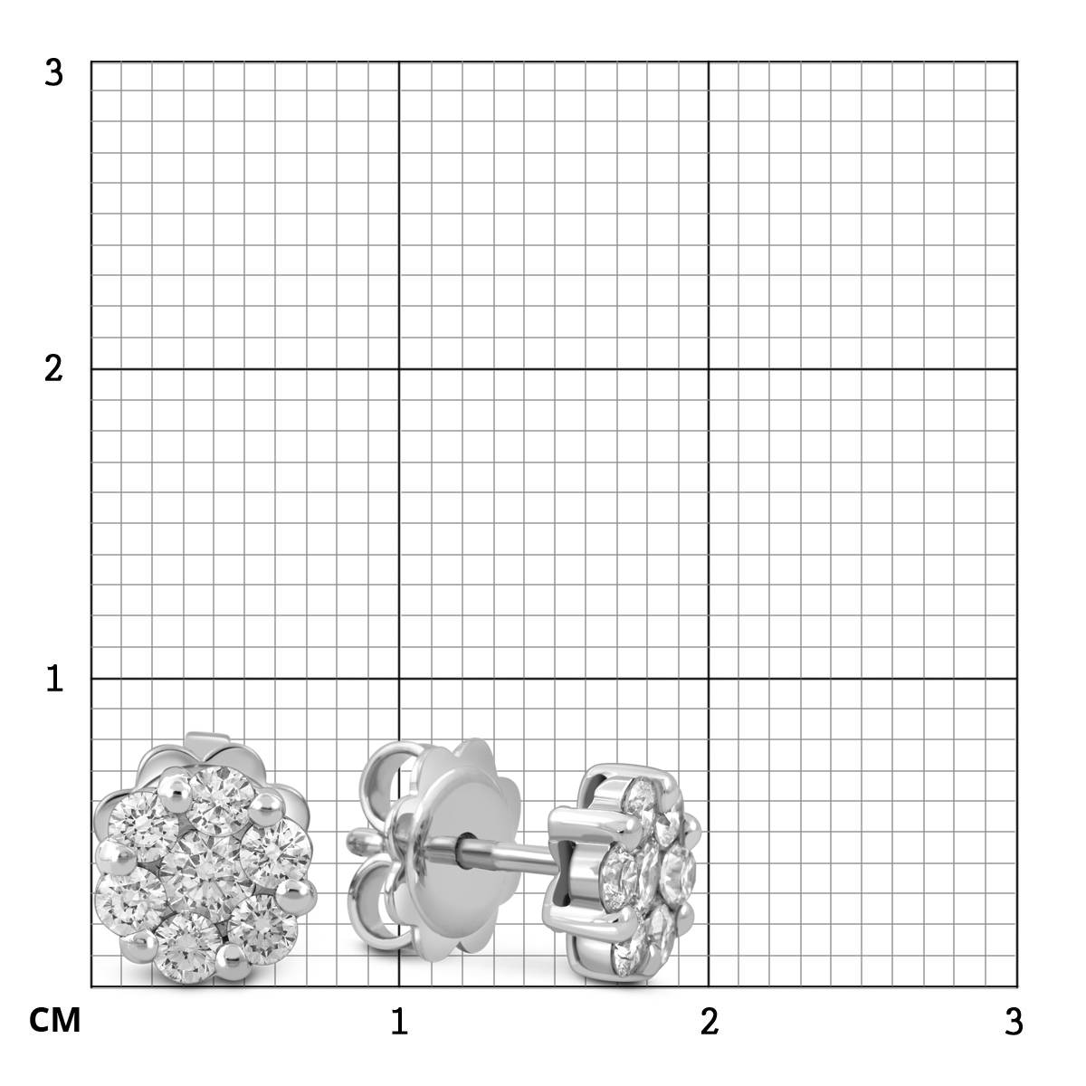 Серьги пусеты из белого золота с бриллиантами 