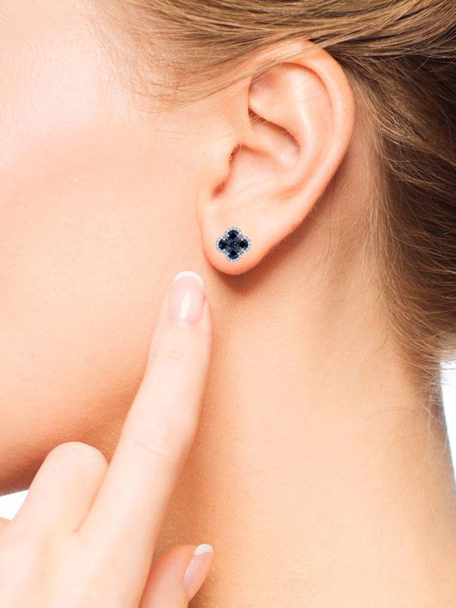 Серьги пусеты из белого золота с бриллиантами и сапфирами (055214)