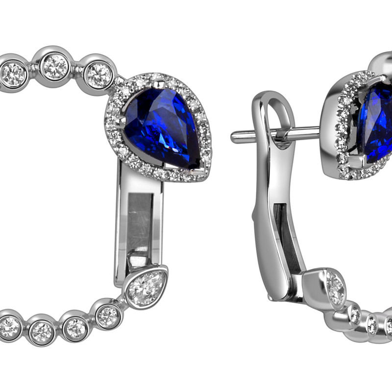 Серьги из белого золота с бриллиантами и сапфирами (060145)