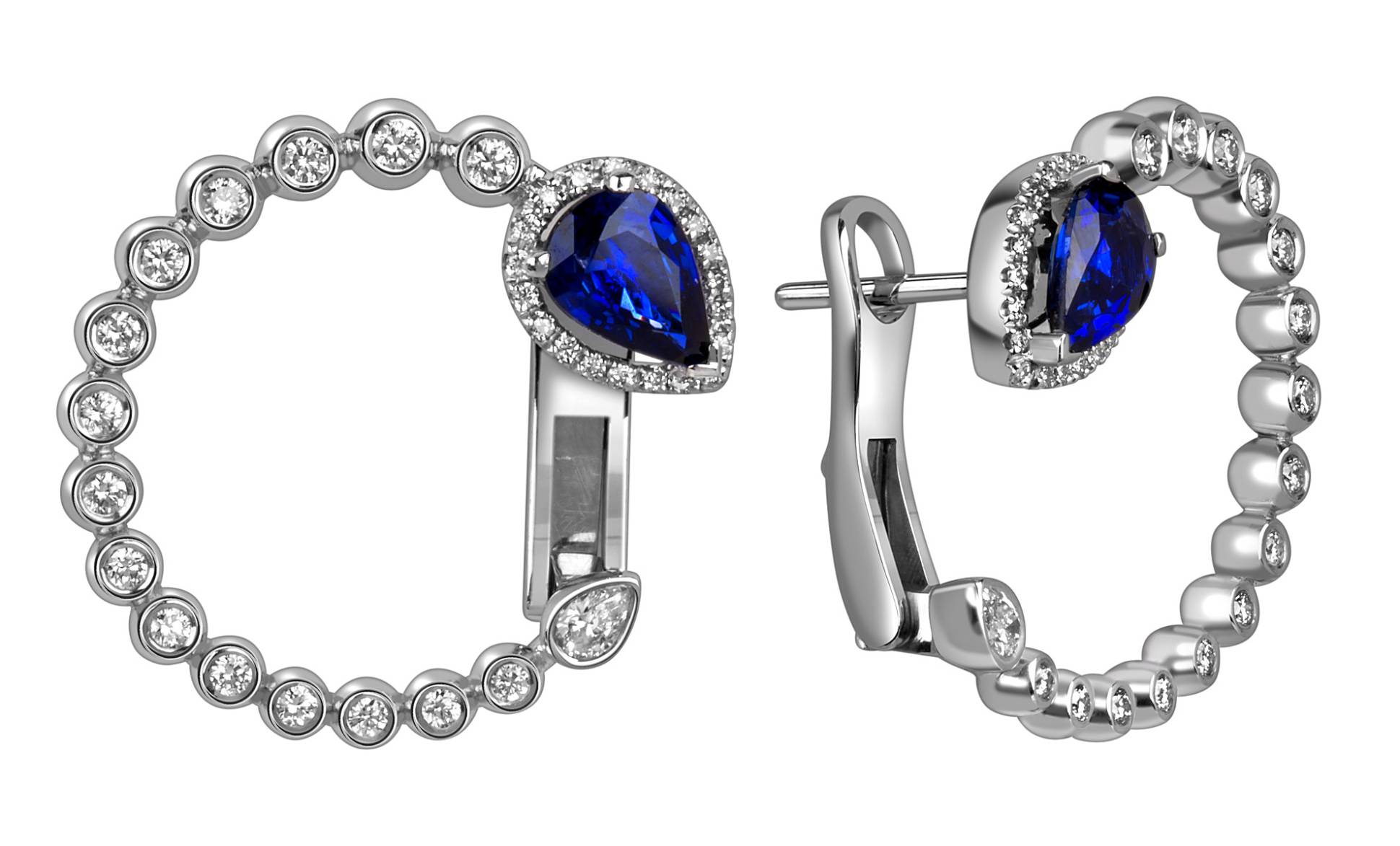 Серьги из белого золота с бриллиантами и сапфирами (060145)