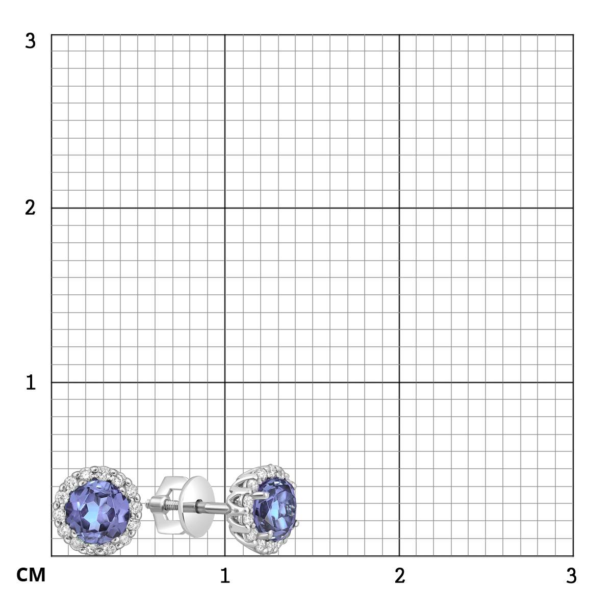 Серьги пусеты из белого золота с бриллиантами и танзанитами (055726)