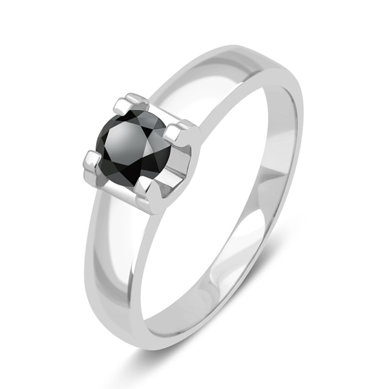 Помолвочное кольцо из белого золота с чёрным бриллиантом (048314)