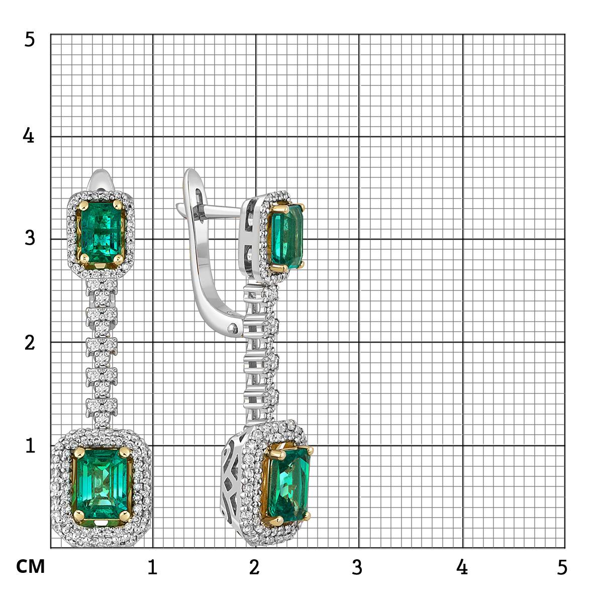 Серьги из белого золота с бриллиантами и изумрудами (051829)