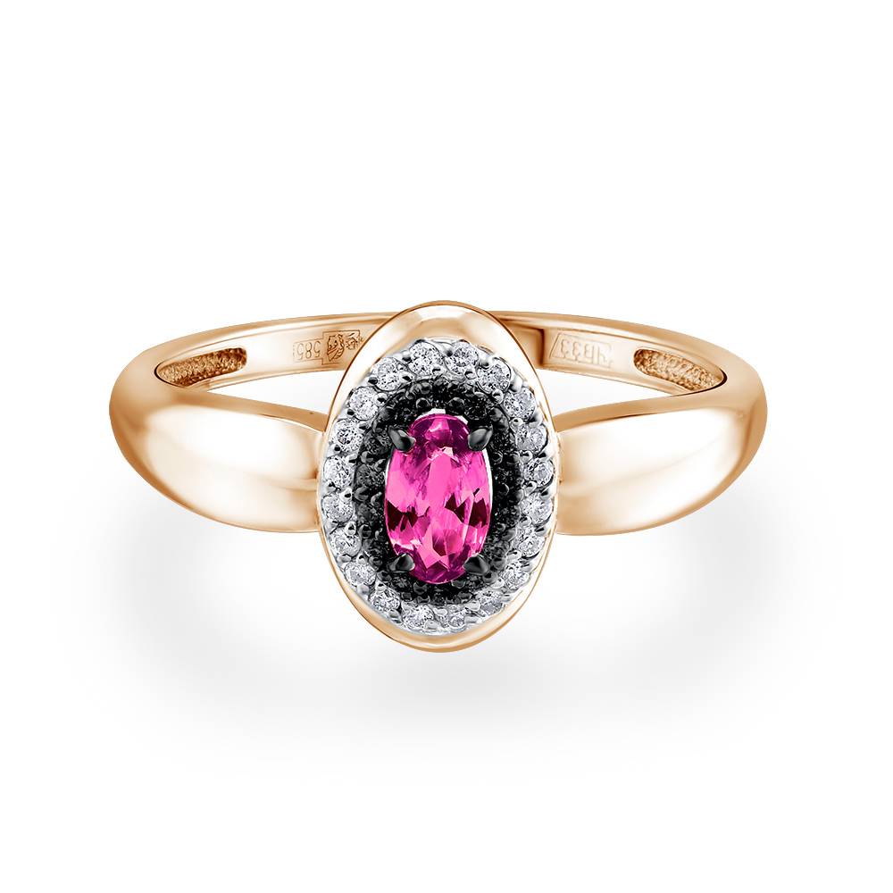 Кольцо из красного золота с бриллиантами и рубином (051419)