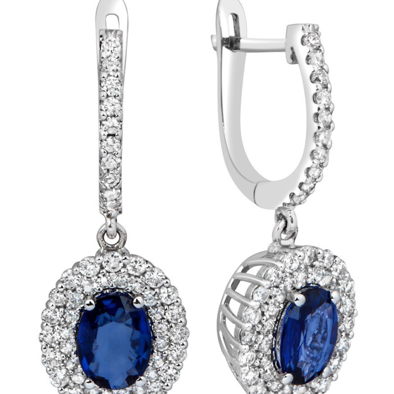 Серьги с сапфирами и бриллиантами из белого золота (014159)