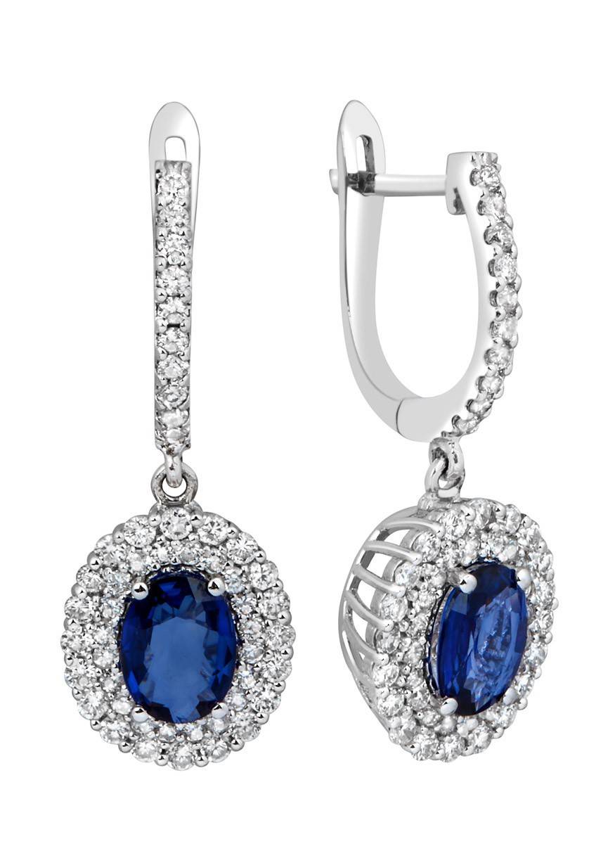 Серьги с сапфирами и бриллиантами из белого золота (014159)