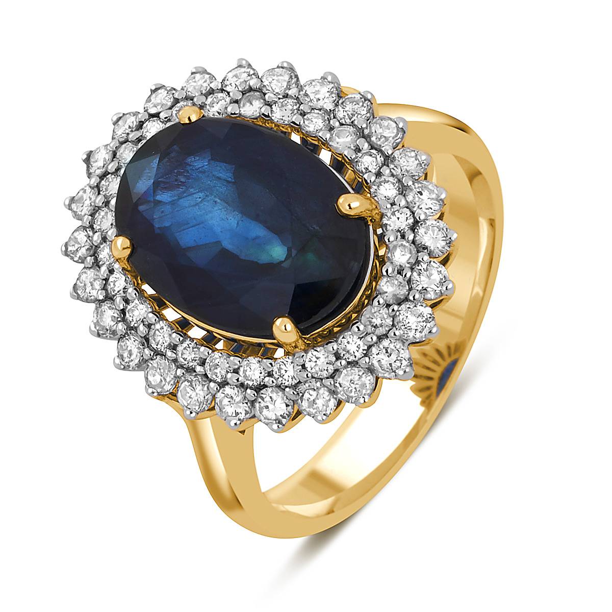 Кольцо из жёлтого золота с бриллиантами и сапфиром (045668)