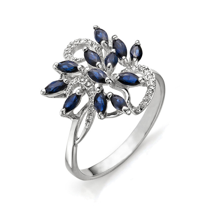 Кольцо из белого золота с бриллиантами и сапфирами (035898)