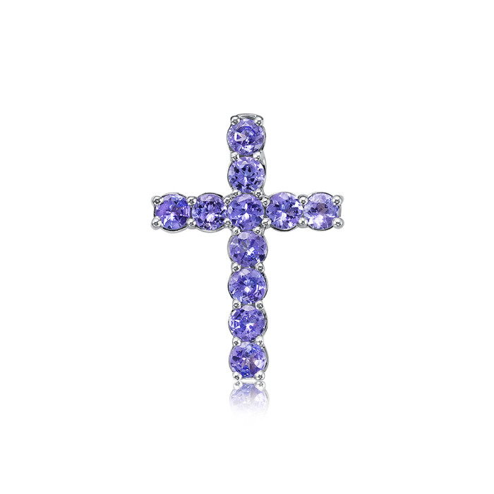 Кулон крест из белого золота с танзанитами (051367)