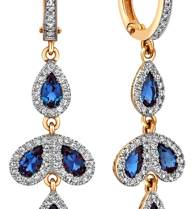 Серьги из комбинированного золота с бриллиантами и александритами (025030)