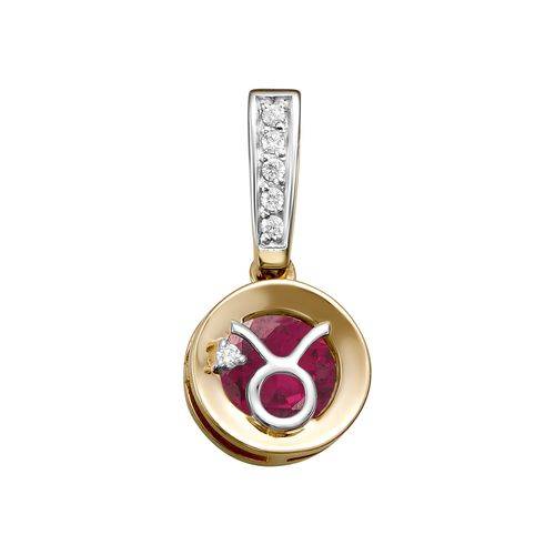 Кулон из красного золота с рубином и фианитами 