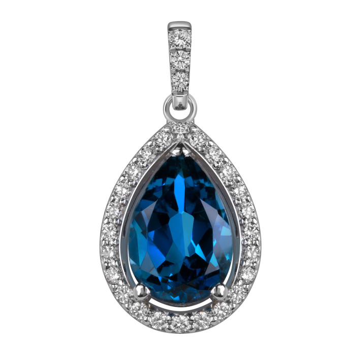 Кулон из белого золота с бриллиантами и лондон топазом (060156)