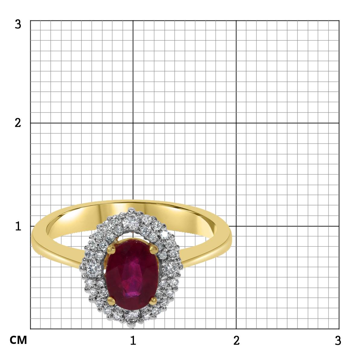 Кольцо из жёлтого золота с бриллиантами и рубином (046112)