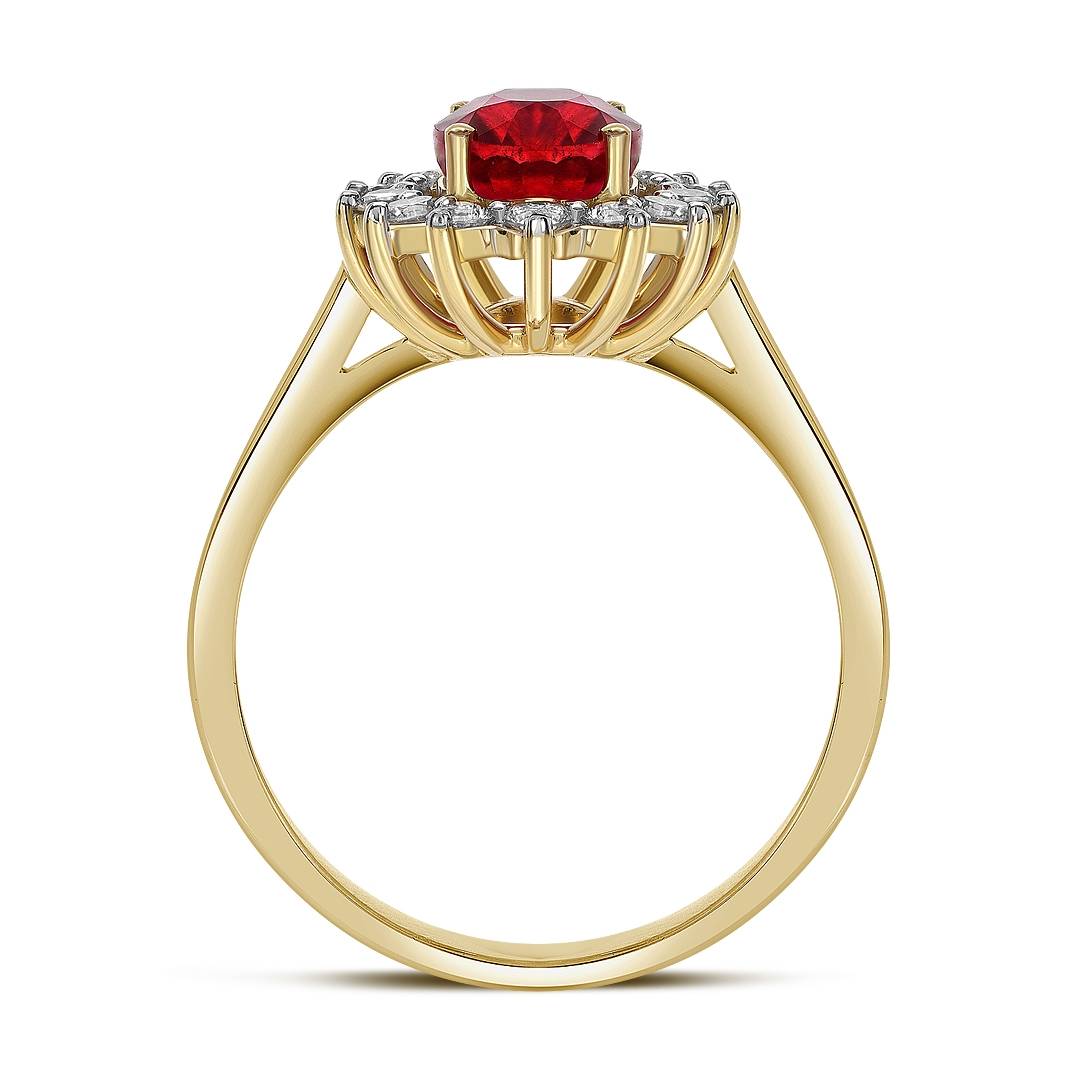 Кольцо из жёлтого золота с бриллиантами и рубином (046112)