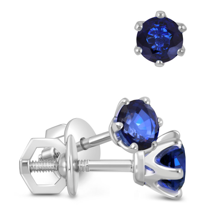 Серьги пусеты из белого золота с сапфирами (049033)