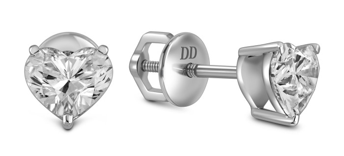 Серьги пусеты из белого золота с бриллиантами "Сердце" (063570)