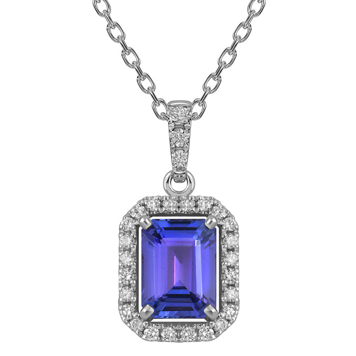 Колье из белого золота с бриллиантами и танзанитом (054511)