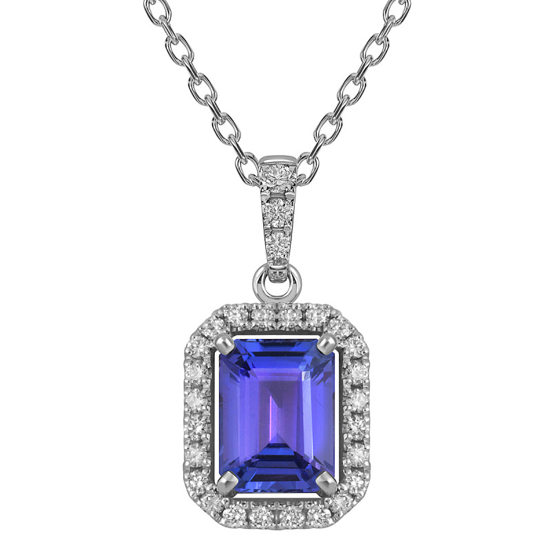 Колье из белого золота с бриллиантами и танзанитом (054511)