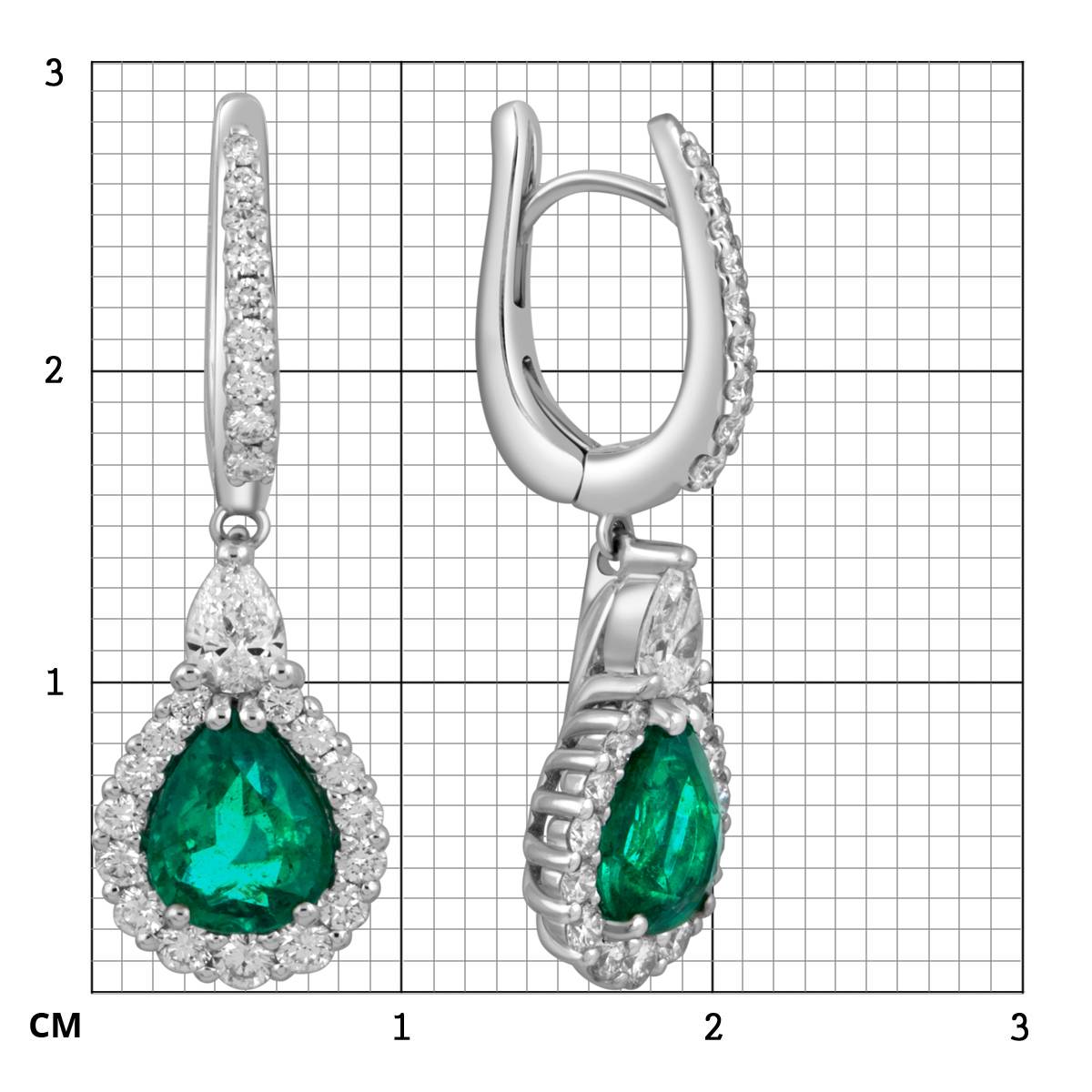 Серьги из белого золота с бриллиантами и изумрудами 