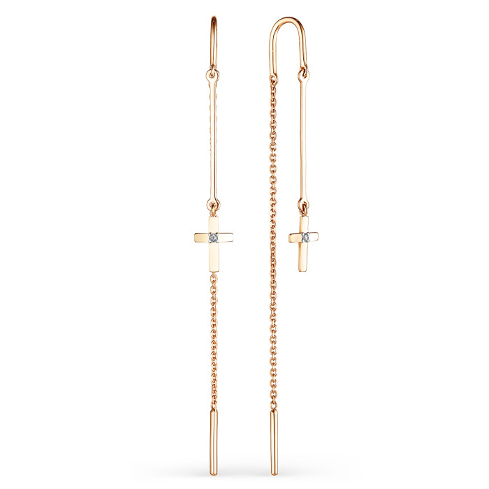 Серьги протяжки из красного золота с бриллиантами (048772)