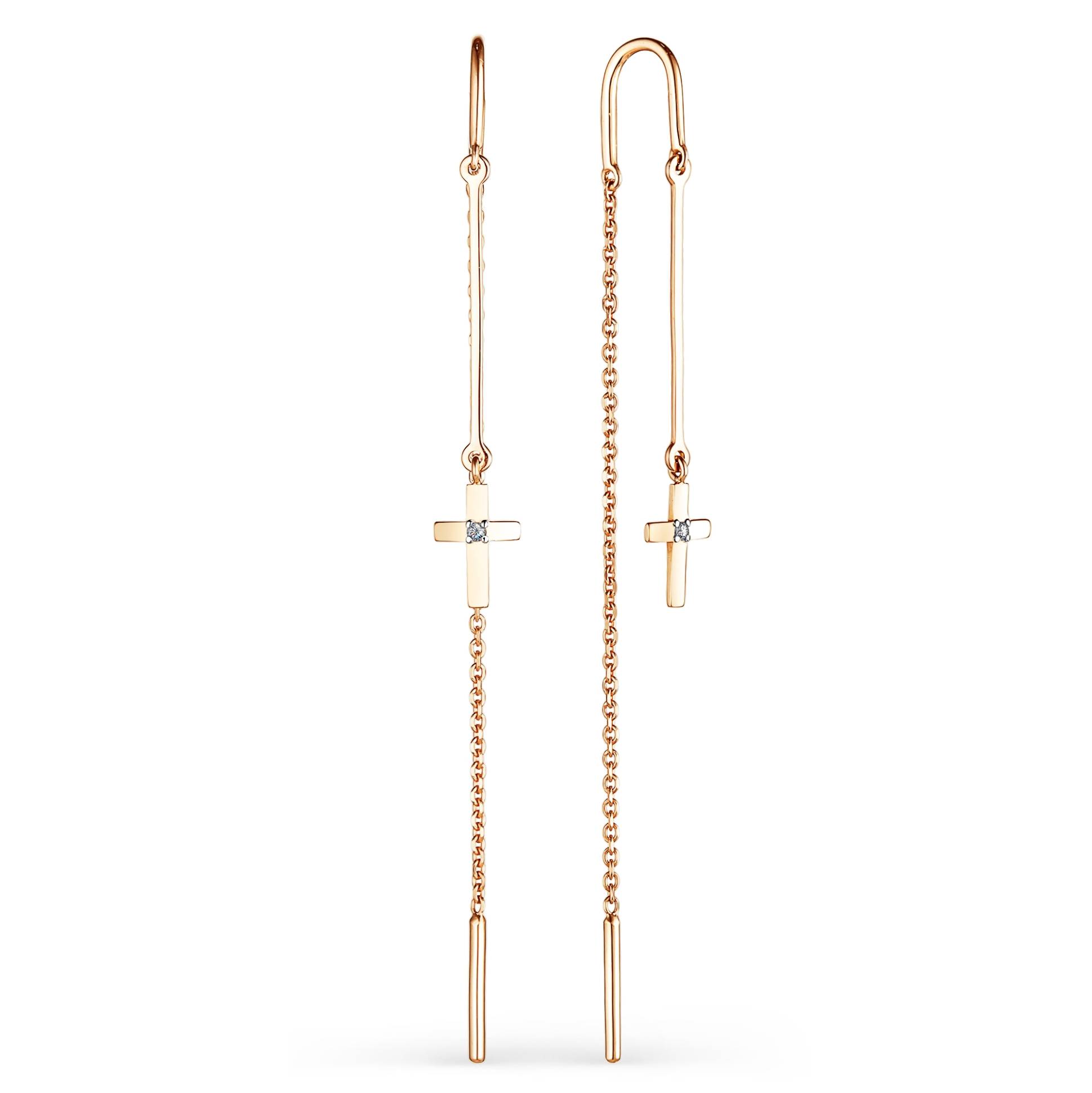 Серьги протяжки из красного золота с бриллиантами (048772)