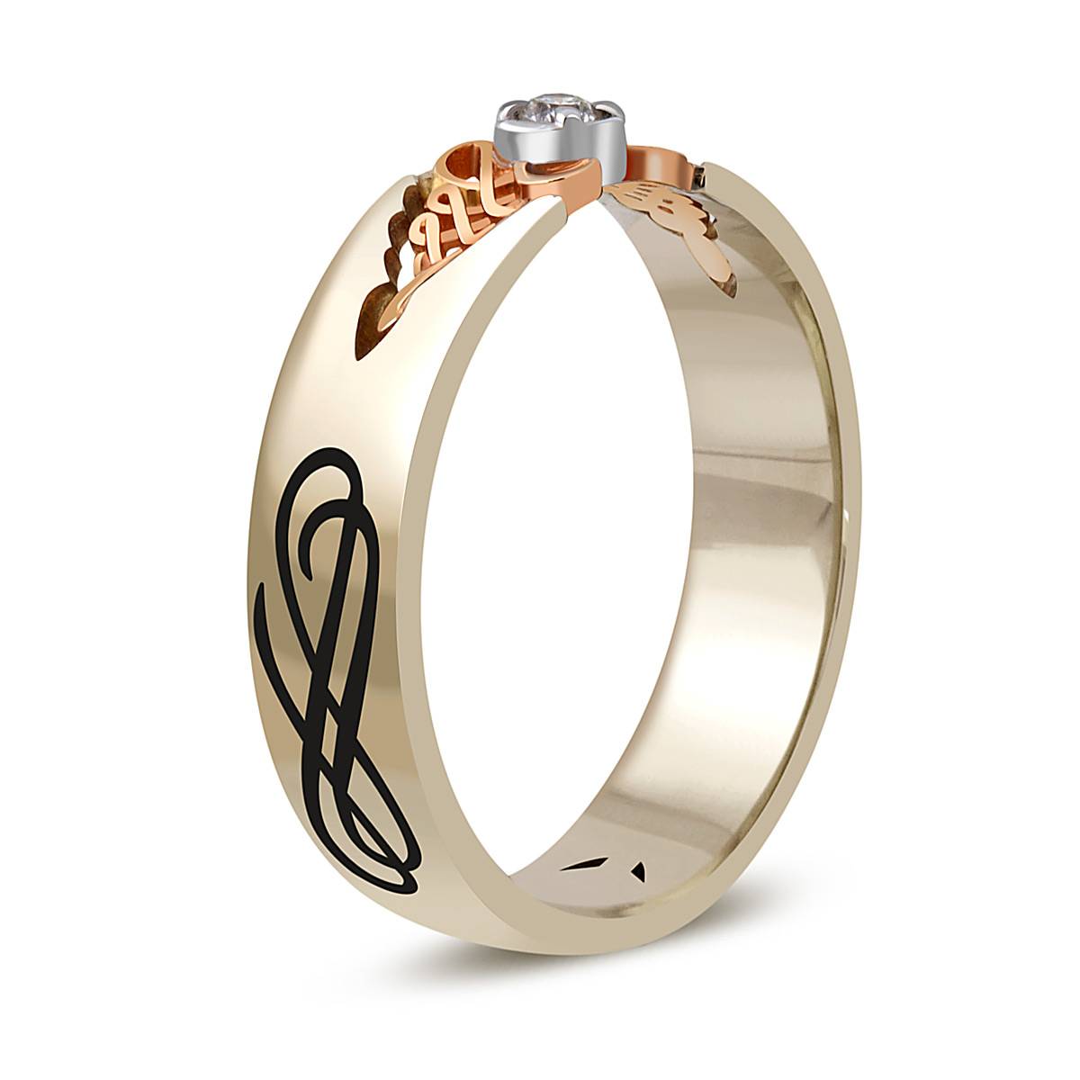 Обручальное кольцо из комбинированного золота с бриллиантом и эмалью 