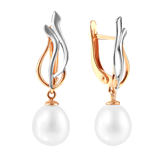 Серьги из красного золота с жемчугом (041830)