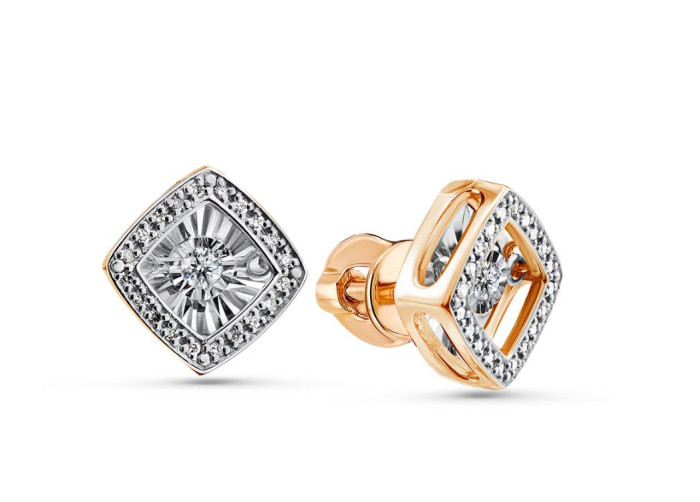 Серьги пусеты из красного золота с бриллиантами (052719)